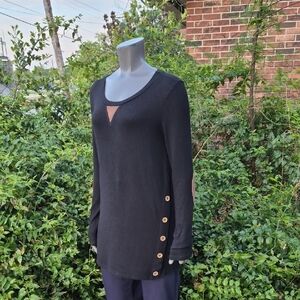 Vanilla Bay Ladies Black Long Sleeve Top with Button Accents